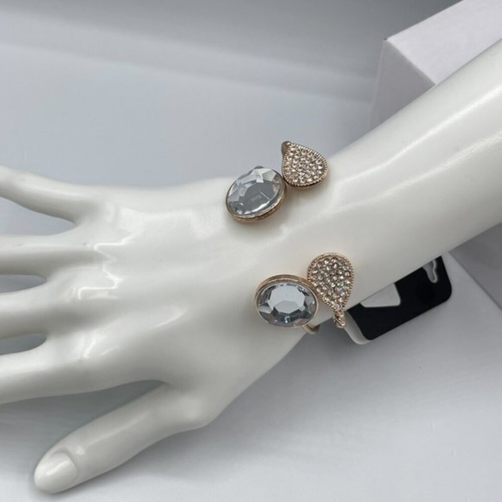 G by Gennaro Gold Tone Diamond Open Cuff Bangle Bracelets